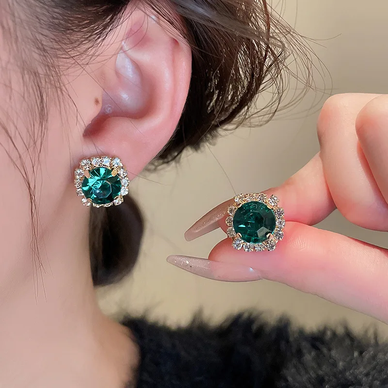 Top Regal Emerald And Black Crystal Jewelry Set Palace Style Queen Choker Necklace And Stud Earrings Important Party Jewelry Set