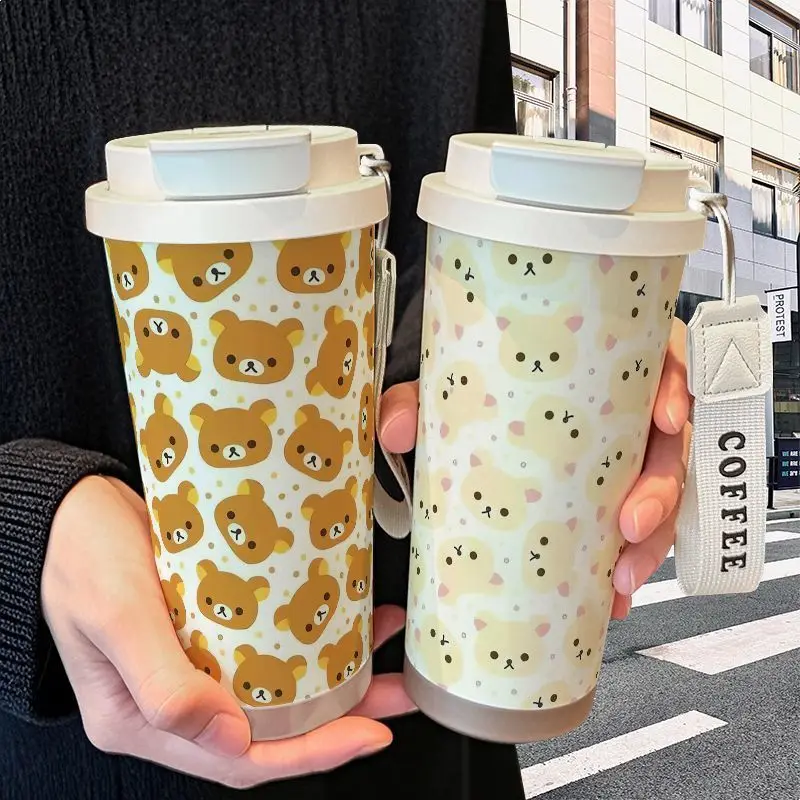 

Мультяшная термос Rilakkuma, кавайная двойная кружка из нержавеющей стали, большая емкость, милая бутылка для воды для кофе, изысканный подарок