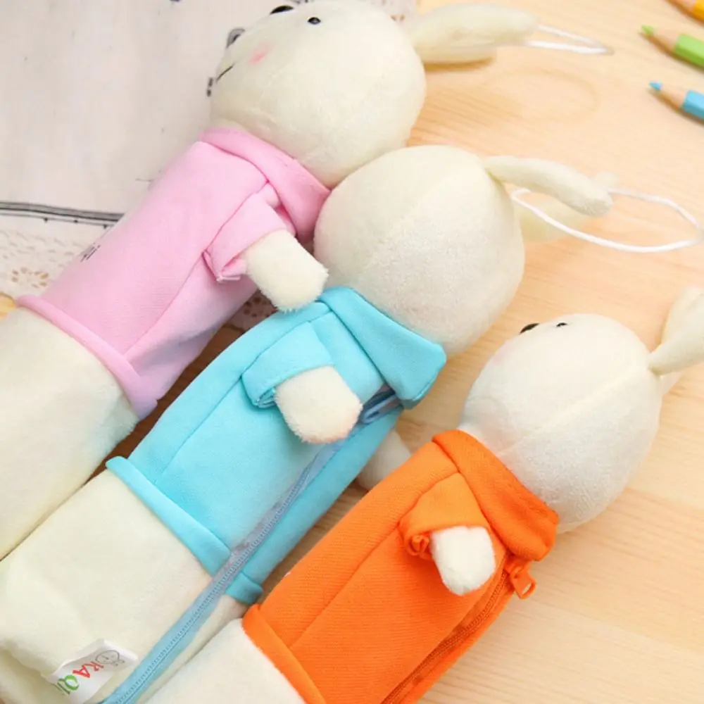 Portable Simple Plush Rabbit Pencil Bag Cartoon Kawaii Student Pencil Case Large Capacity Creative Stationery Storage Box Girls