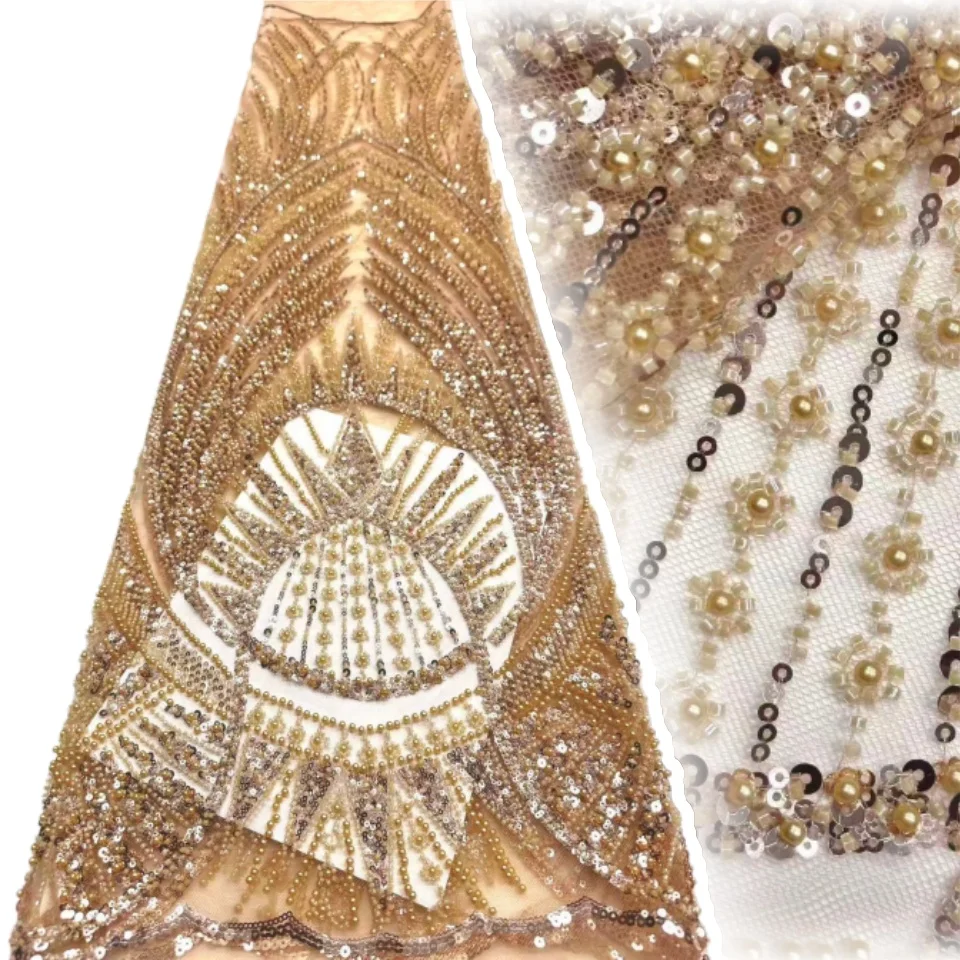 

Red Luxury African Heavy Beaded Lace Fabric 2026 High Quality Nigerian French Sequin Lace Fabric for Wedding Party Dresses 2154