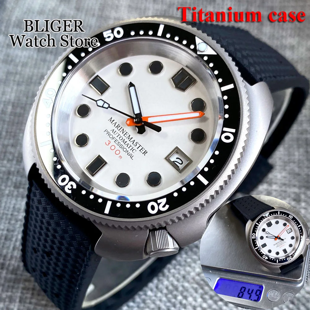 Tandorio White Black 44mm Titanium Case Watch For Men Sapphire Glass NH35 20ATM Waterproof Dive Swim Wristwatch Rubber Band