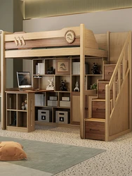 Letto multifunzionale per bambini in legno massello con combinazione armadio e scrivania, letto madre a castello superiore e inferiore per ragazze