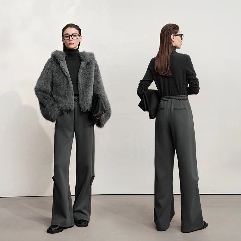 AMII pantalon pour femme 2025 automne nouveau minimaliste tricot coton dames pantalon jambe large décontracté solide pantalons de survêtement pour femme 12524071