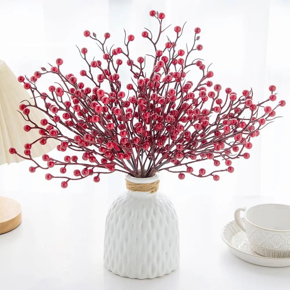 Künstliche Blumenpflanze Holly Little Red Fruit Großhandel Neujahr Weihnachten Zuhause Vase Wohnzimmer Hochzeit Urlaub Party DIY Dekor
