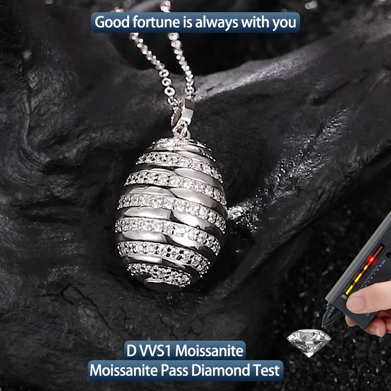 

S925 Silver Moissanite Egg filigree Pendants Certified Hip Hop Style Jewelry Personalized rings Valentine's Day Gift