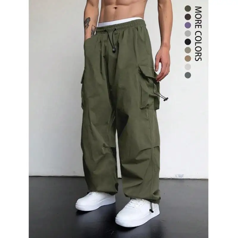 

Men's Casual Pants Loose Fit Flat ket Dstring Straight Leg PVC Material ex Winter Collection Faion Sle