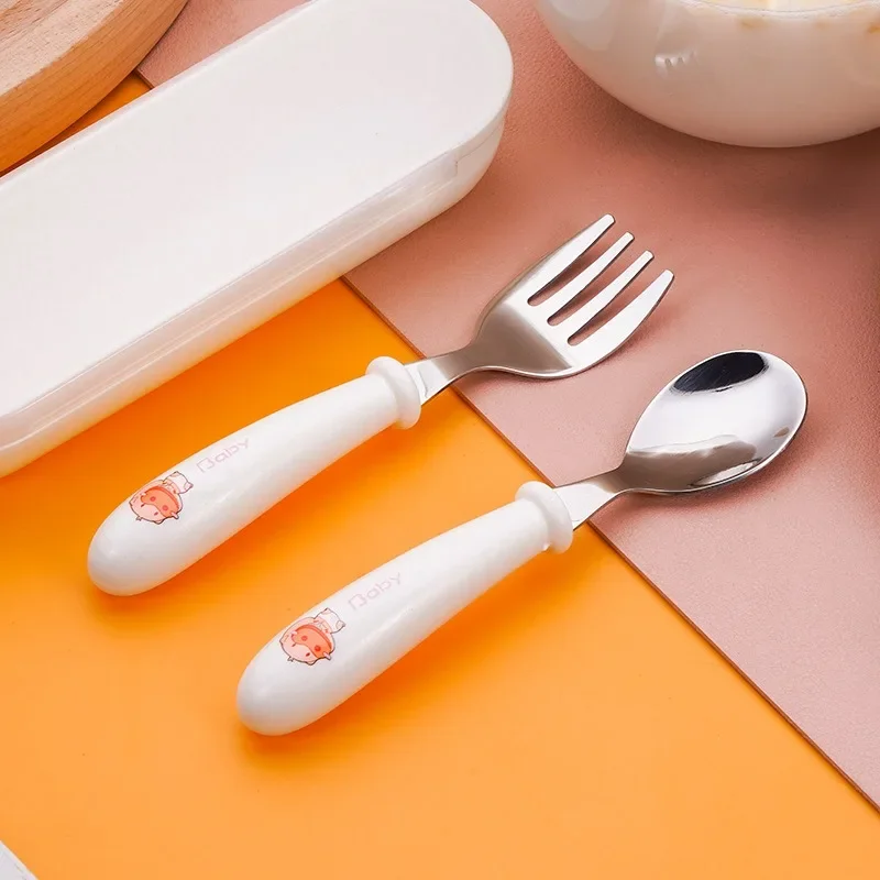 Baby Feeding Tableware Set Children Utensil Stainless Steel Toddler Dinnerware Cutlery Cartoon Infant Food Feeding Spoon Fork