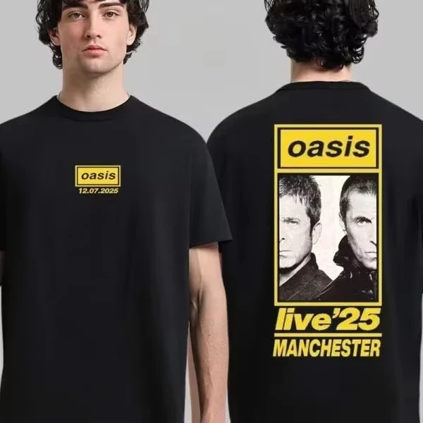 2026 Nuova vendita calda Oasis Irlanda Tricolour Logo Gallagher Brothers Foto amata e sbagliata su due lati T-shirt unisex Ins