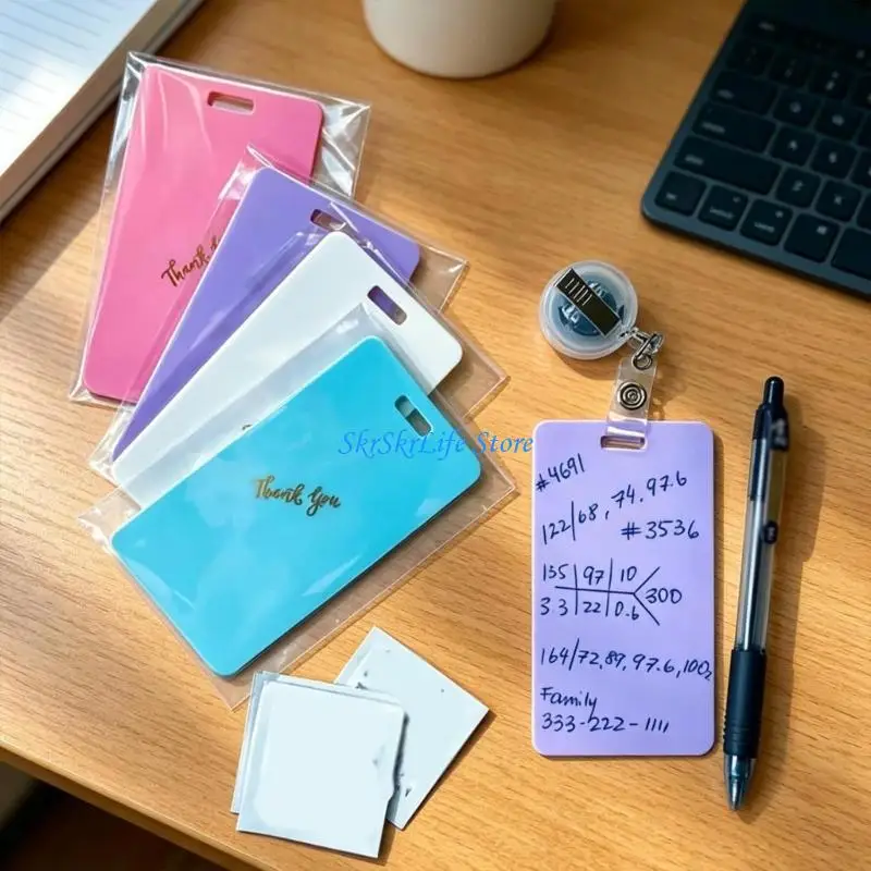 E65E Double Sided Writable Memo Note Card with Badge Clip Erasable Silicone Note Board for Office School Meeting Reminder