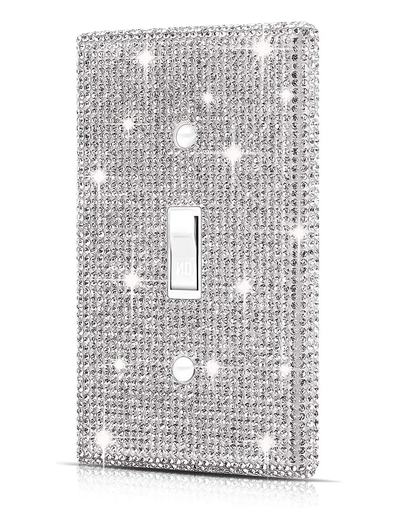 Wall Plate Light Switch Cover, Standard Size 4.50 x 2.76, Silver Rhinestones Bling Decorative Wall Plate Light Switch Outlet C