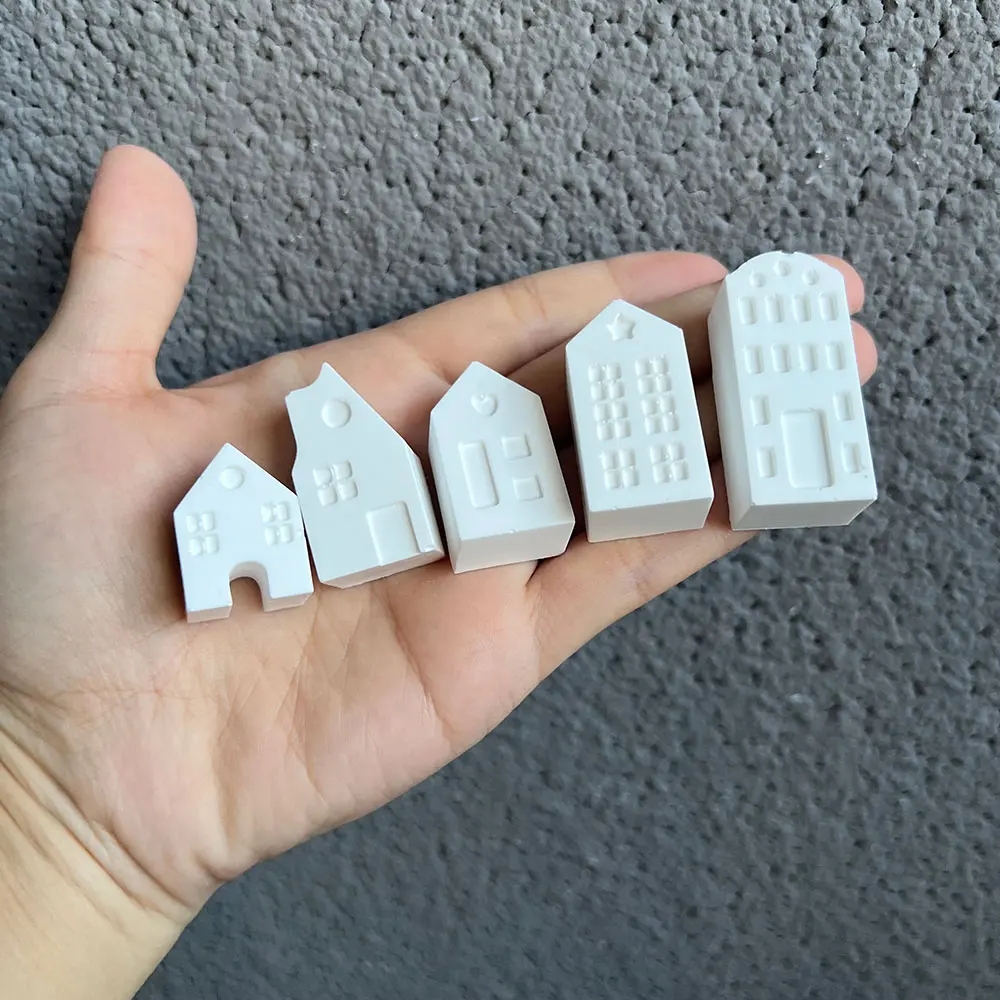 Cute Castle House Aroma Plaster Mold Mini Building House Home Resin Ornaments Star Cement Candle Silicone Nordic Style