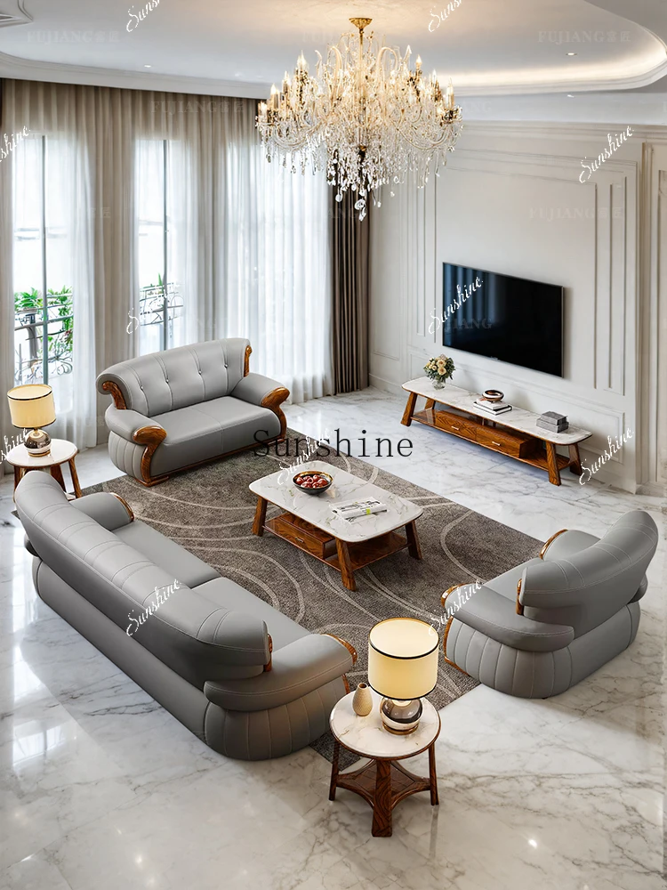 New ebony leather sofa medium and large apartment straight row 123 living room combination  FT