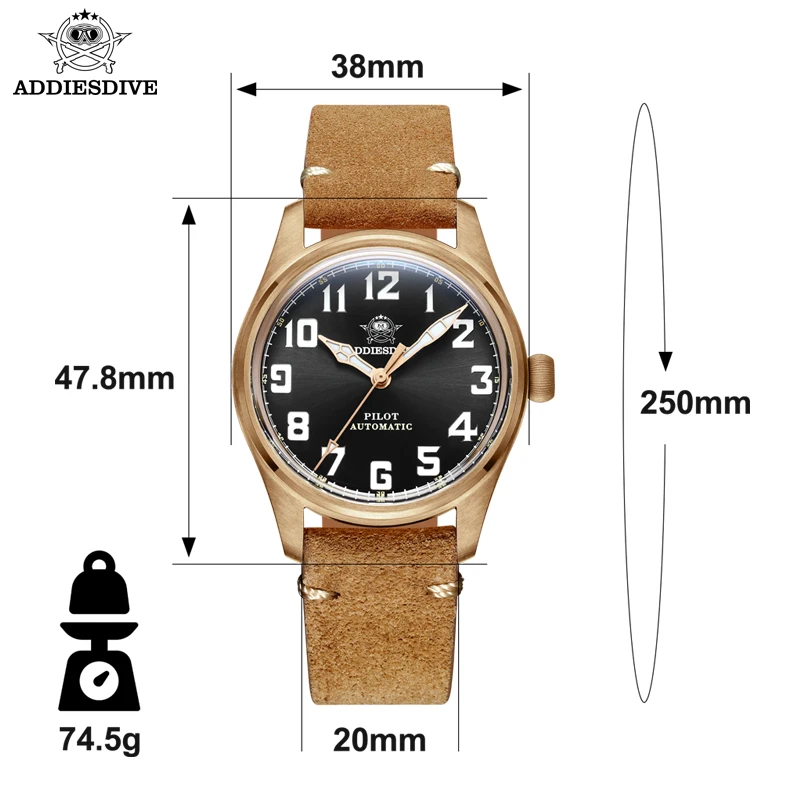 ADDIESDIVE CuSn8 Bronze watch Men\'s Automatic Watch 200M Waterproof Bubble Mirror Pot Cover Glass Watch 39mm Men Watches