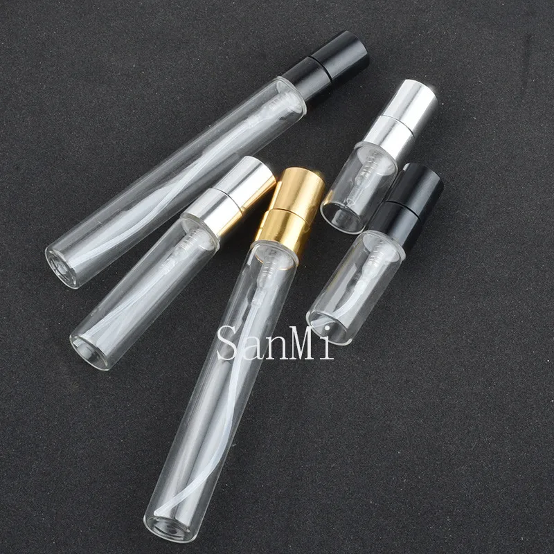 500pcs/lot 2ml 3ml 5ml 10ml Perfume Spray Bottle Travel Thin Glass Empty Cosmetic Bottles With Aluminium Pump