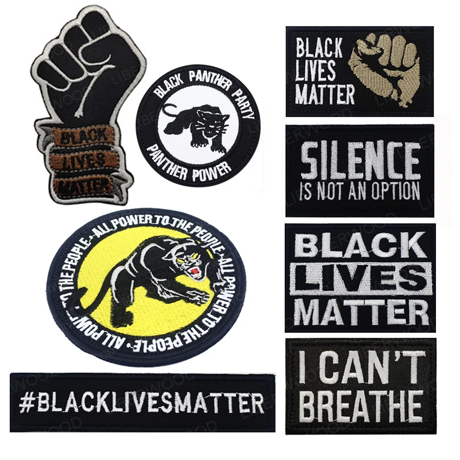 Black Lives Matter Movement Igualdad Parche social El silencio no es una opción No puedo respirar Insignia Gancho Bucle Apliques bordados