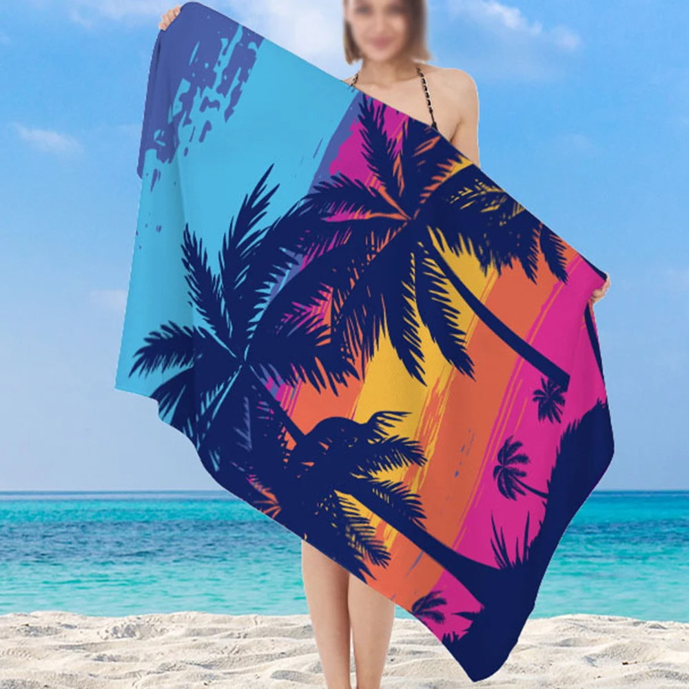 Beach Towel Fashion Coconut Tree Pattern Sun Protection Windproof Suitable for Swimming Pool Camping Travel Blanket Comfortable