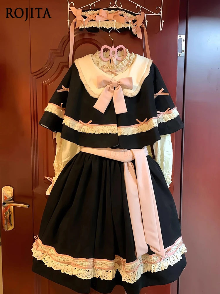 

Lolita Dress Black OP + Cape Autumn Winter Lolita Dress Halloween Cosplay Costume Set for Women Gothic Lolita Dress