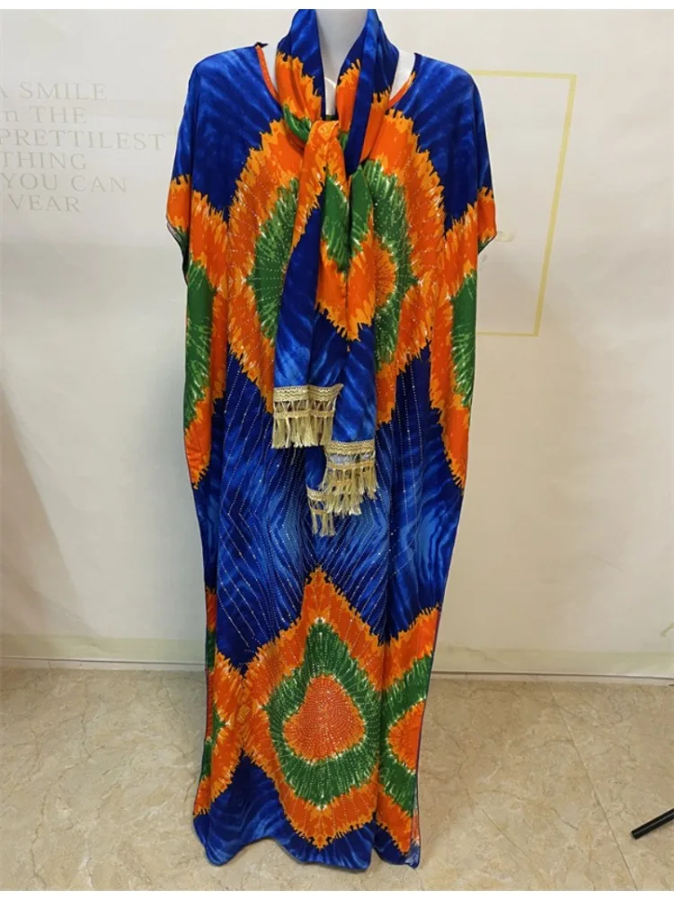 Abayas en coton musulman pour femmes, dubaï, perçage à chaud, imprimé Floral, ample, Robe africaine, Islam, Nigeria, avec châle, écharpe