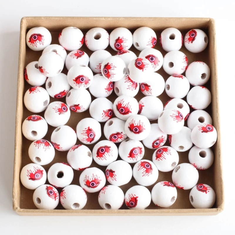 Perles rondes en bois à globes oculaires, 40 pièces, perles en bois d'halloween pour maison