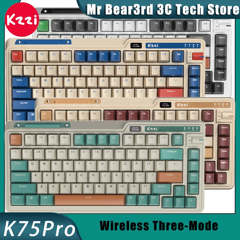 

Kzzi K75 Pro Wireless Three-Mode Mechanical Keyboard 75% Equipped With 82-Key Rgb Backlight Hot-Swappable Gaming Office Keyboard