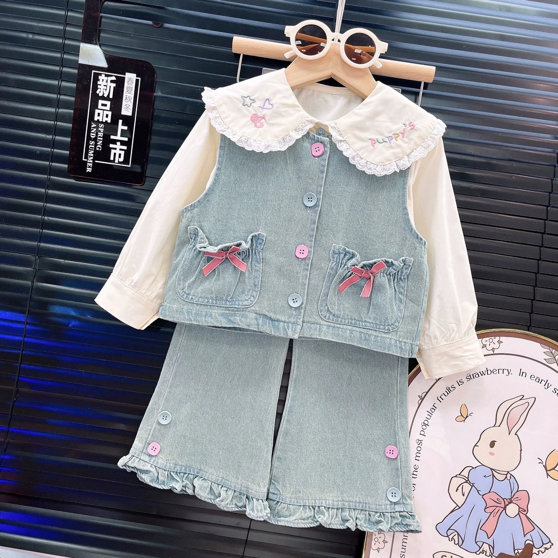 الفتيات الدنيم الملابس مجموعات ربيع الخريف 2025 الأطفال لطيف سترة قمصان السراويل 3 قطعة بدلة الأميرة للطفل الزي الاطفال الجينز مجموعة 5 #4