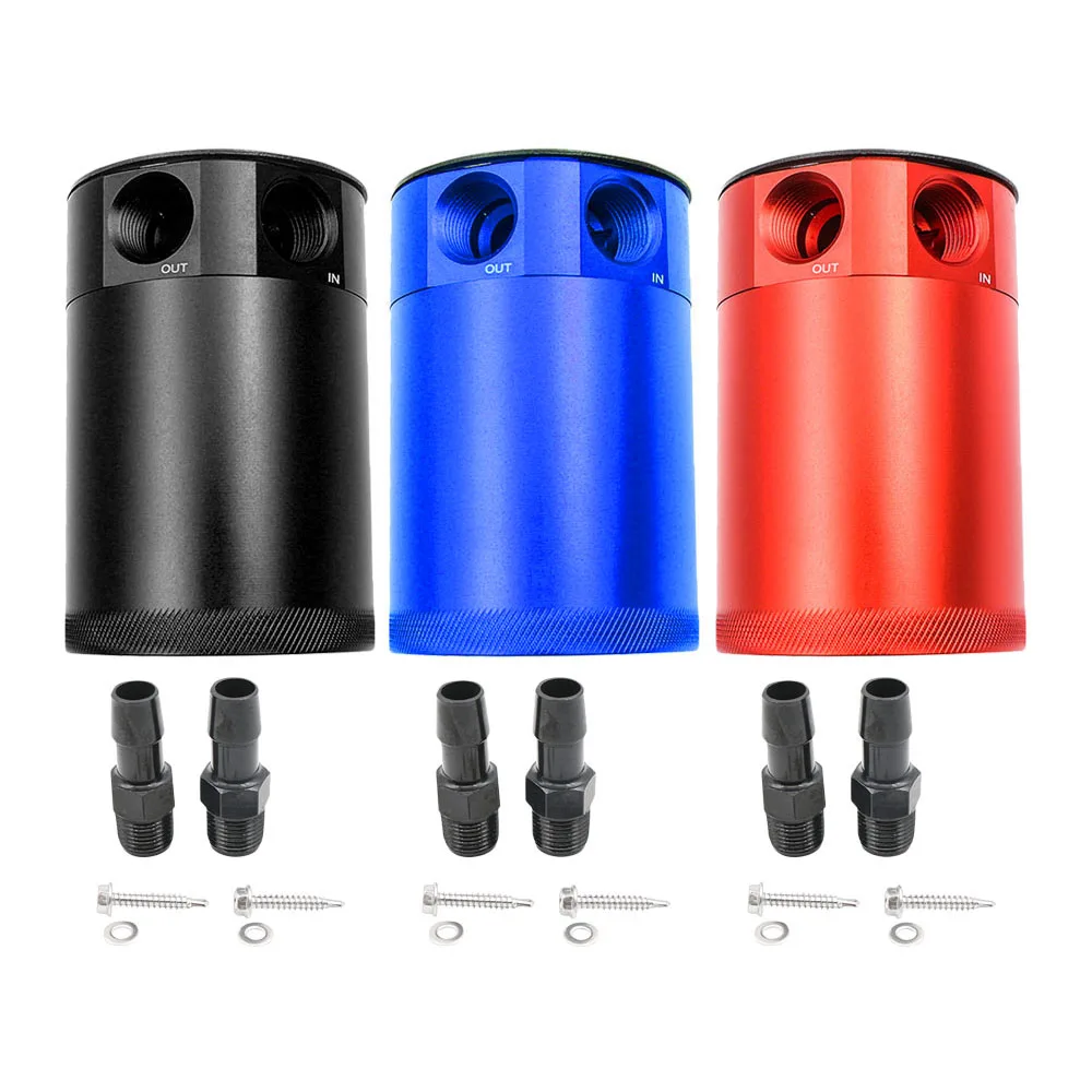 Universal Baffled 2-Port Oil Catch Can Reservoir Oil Catch Tank Fuel Tank Aluminum Black/ Blue/ Red