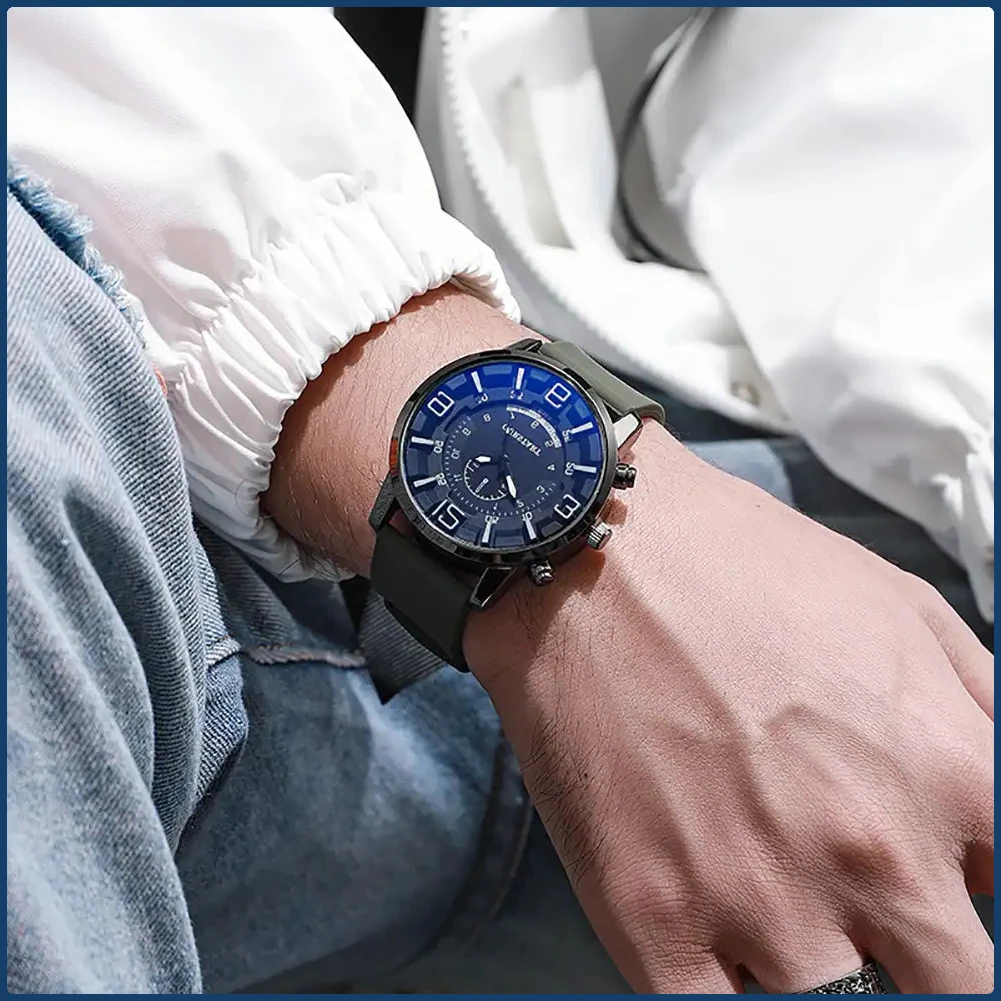 

Тенденции 2025 года! 1 шт. мужские роскошные спортивные часы с 3D цифровым циферблатом, синее стекло | Силикон, изысканный скромный стиль