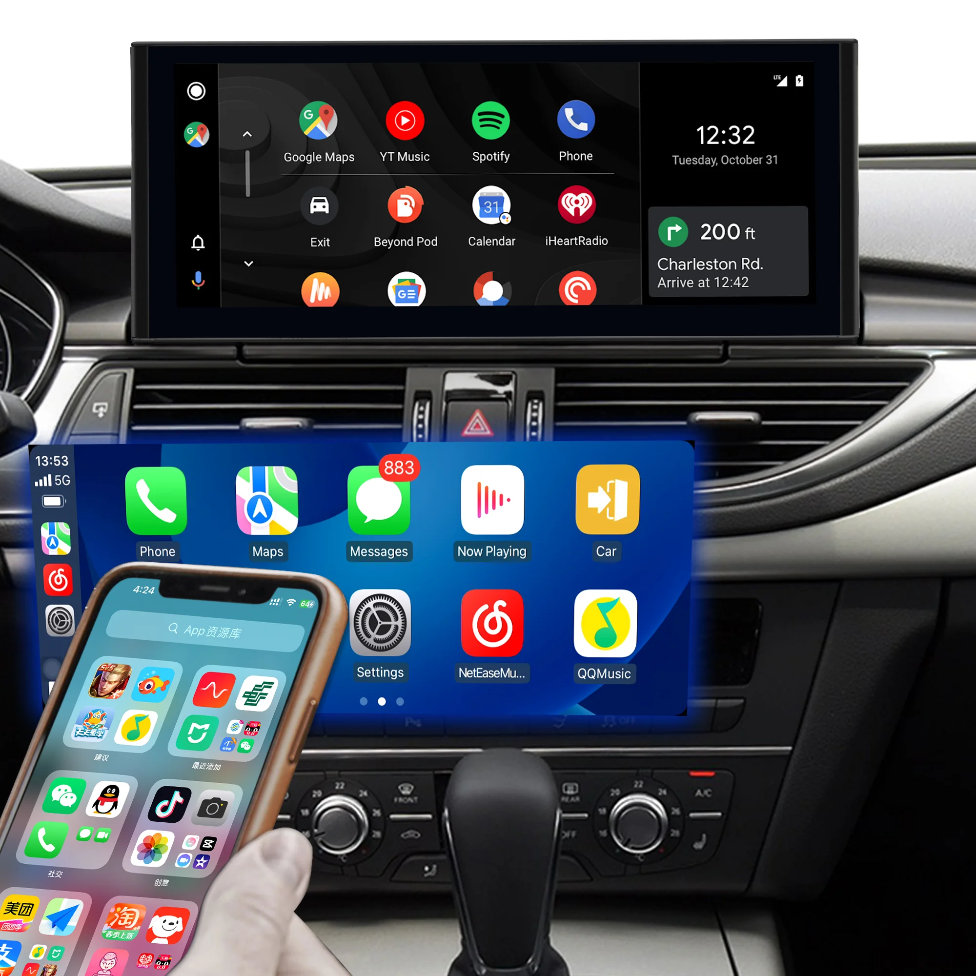 

12.3 "HD touch screen for Audi A6 C7 Android 14 radio CarPlay GPS navigation Android Auto multimedia video WiFi 4G Bluetooth dab