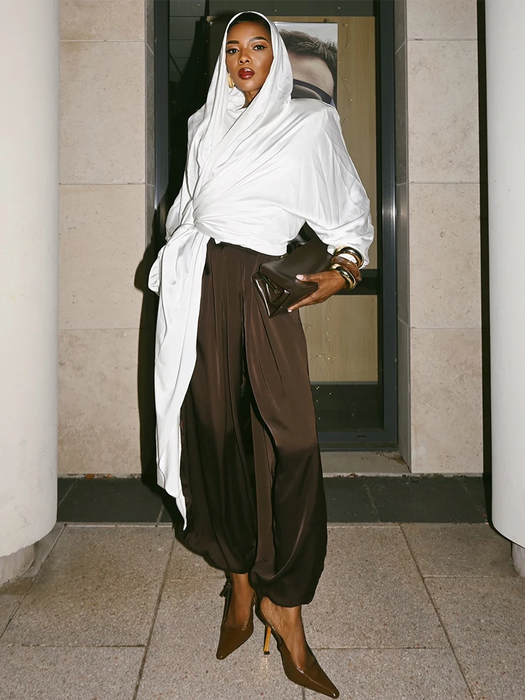 

Sisterlinda, простая трендовая футболка с капюшоном, женская повседневная шикарная лента с рукавами «летучая мышь», классическая трендовая эластичная спортивная уличная одежда для тренировок