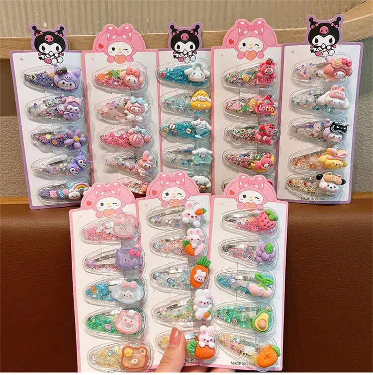 New Style Kuromi Flowing Sand Clip Cute Hair Clip for Students with Broken Hair Clip for Girls, Sweet Hair Clip