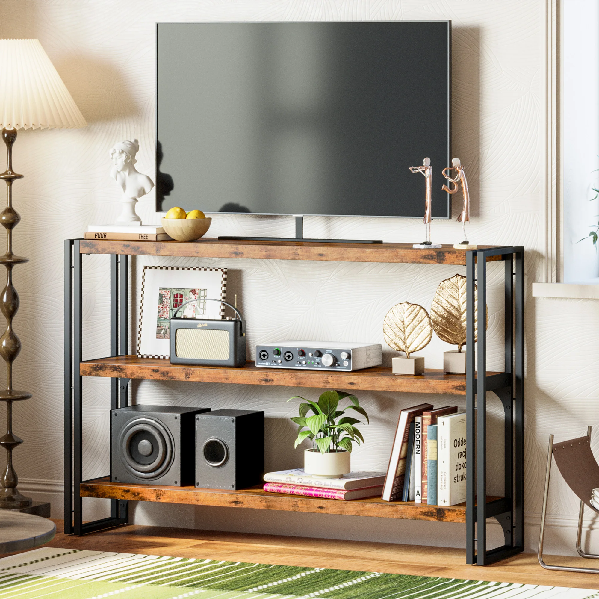 

IRONCK Bookshelf Industrial 3 Shelf Bookcase,50.8 inch Wood Storage Shelf with Metal Frame for Living Room, Vintage Brown