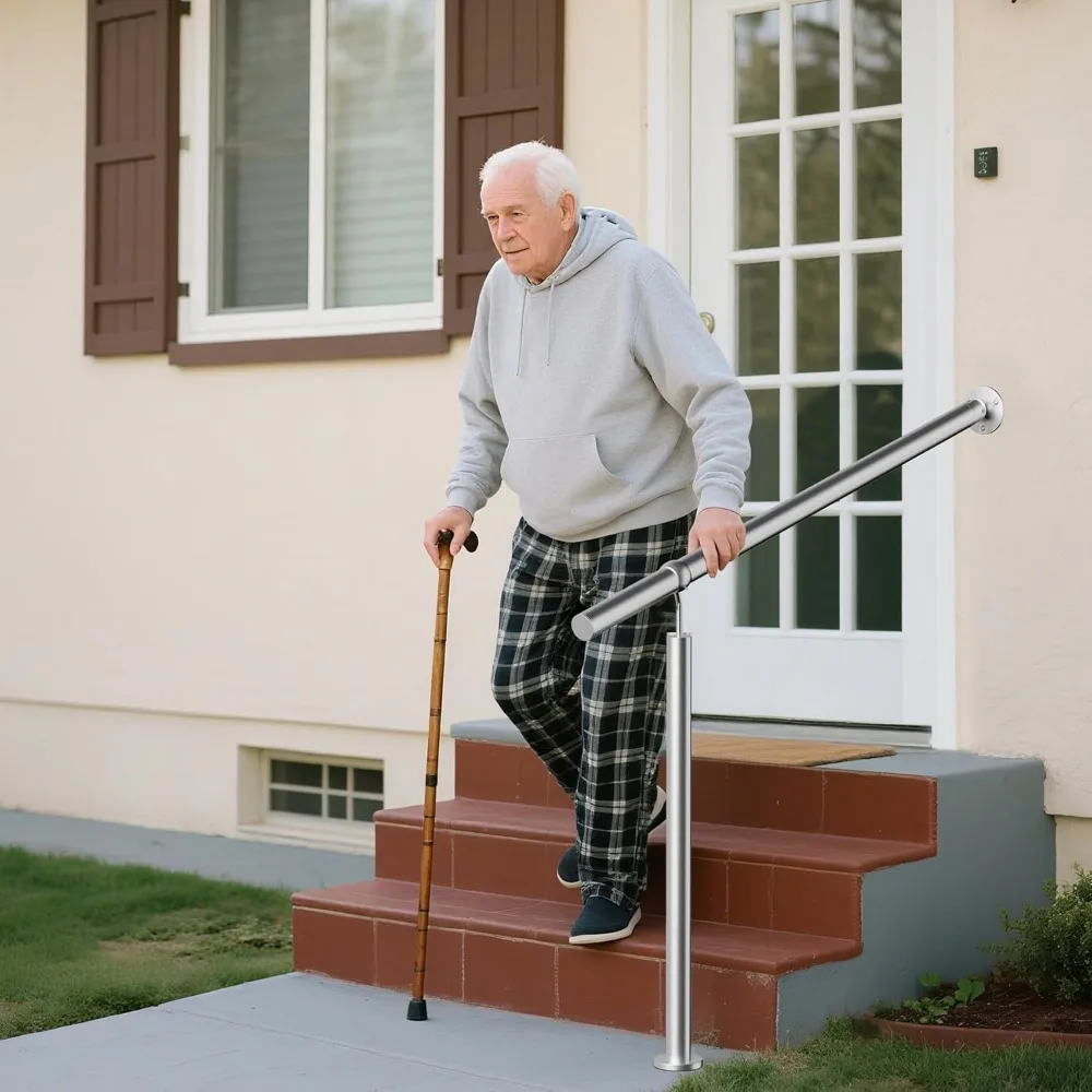 طقم درابزين خارجي من الفولاذ المقاوم للصدأ لخطوات 2-3 خطوات، 39.4 بوصة/100 سم، حاجز دعم انتقالي للخطوات #4