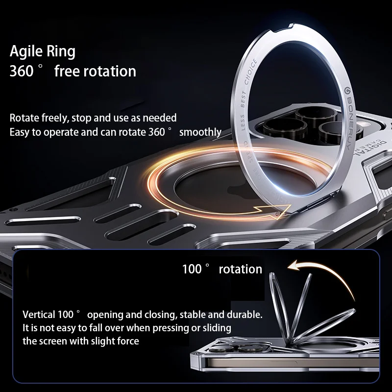Luksusowe, bezramowe, magnetyczne etui na telefon ze stopu aluminium do iPhone\'a 13 14 15 Pro Max 360 °   Obrotowy wspornik Metalowa osłona ochronna