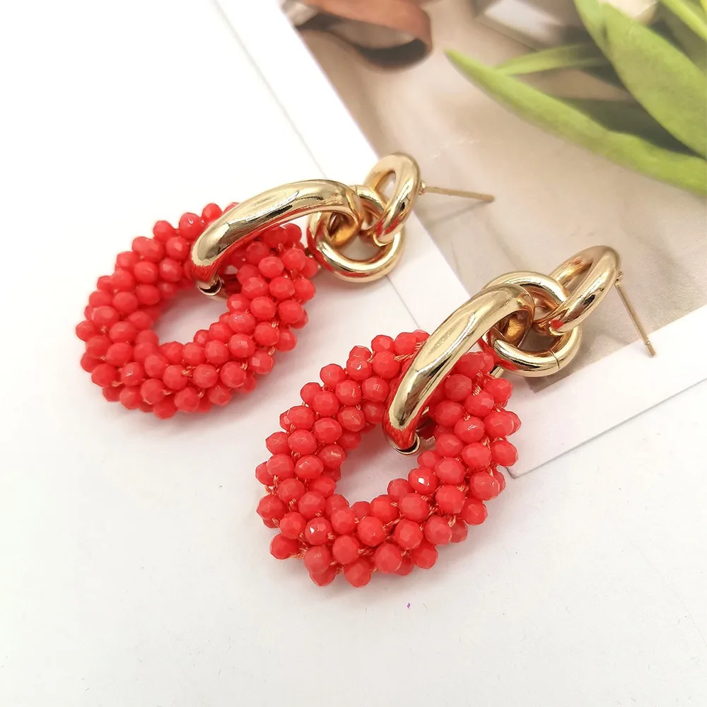 New in Vintage jewellery earrings women Bohemian handmade Women\'s earrings for girls dangle jewelry rice beaded round hoops