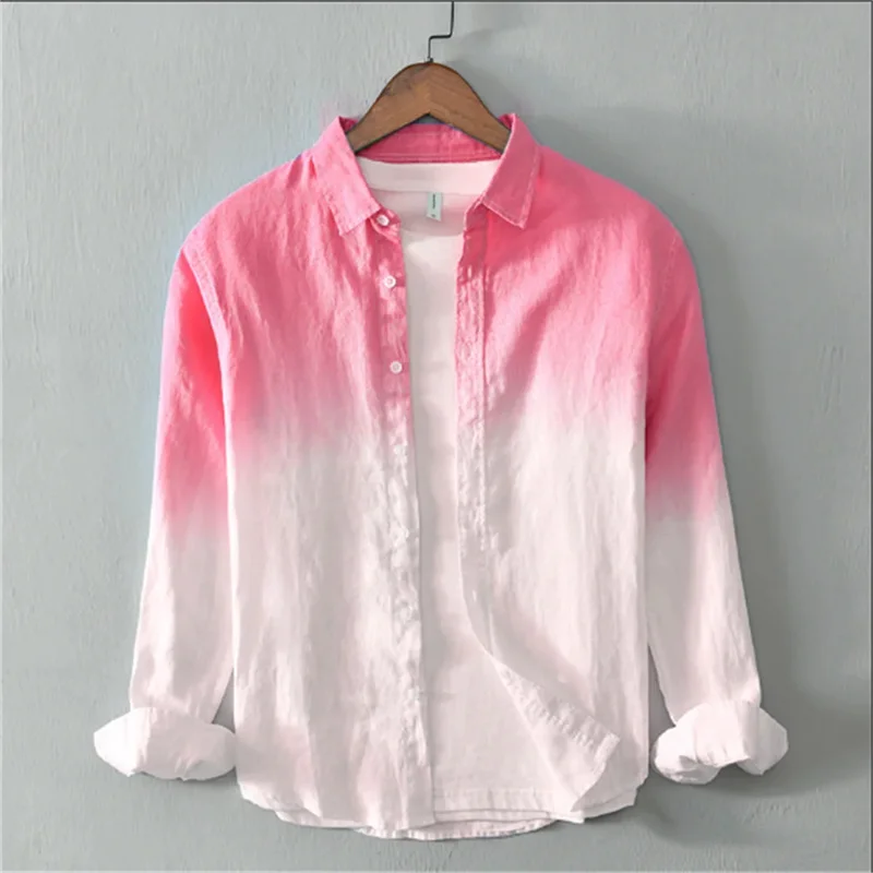 2024 New Summer Shirt Casual Long Sleeve Lapel Shirt 3D Printing Light Color Changing Men's Linen Shirt XS-6XL Fast Shipping