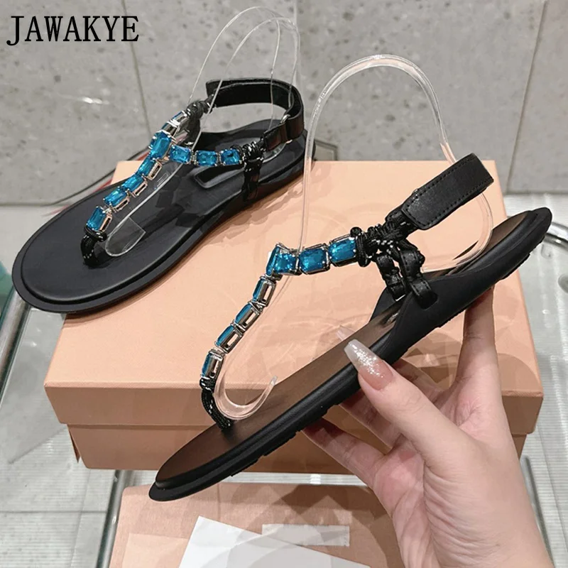 Designer New Flip Flops Flat Sandals Women Split Toe Crystal Holiday Flat Sandals Summer Brand Beach Walking Shoes For Woman