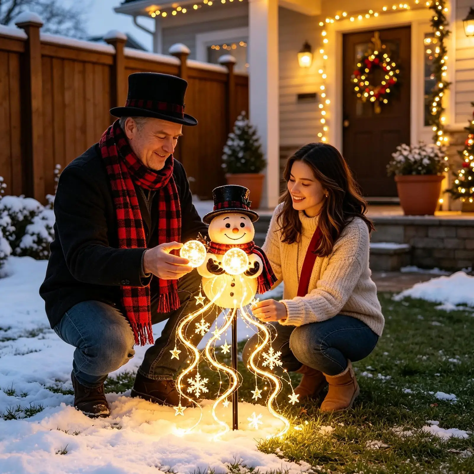 Christmas Pathway Lights 60cm Solar Snowman Stake String Light Waterproof Holiday Stake Lamps for Outdoor Garden Backyard Patio