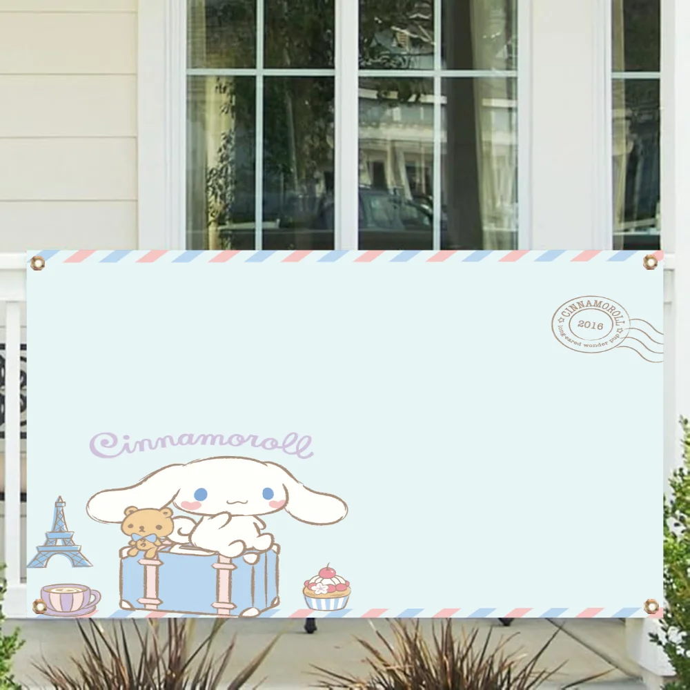 Outdoor Decor Room Aesthetic Sanrio Cinnamoroll Decorative Flags and Banners Four Hole Single Sided Flag Polyester Decorations