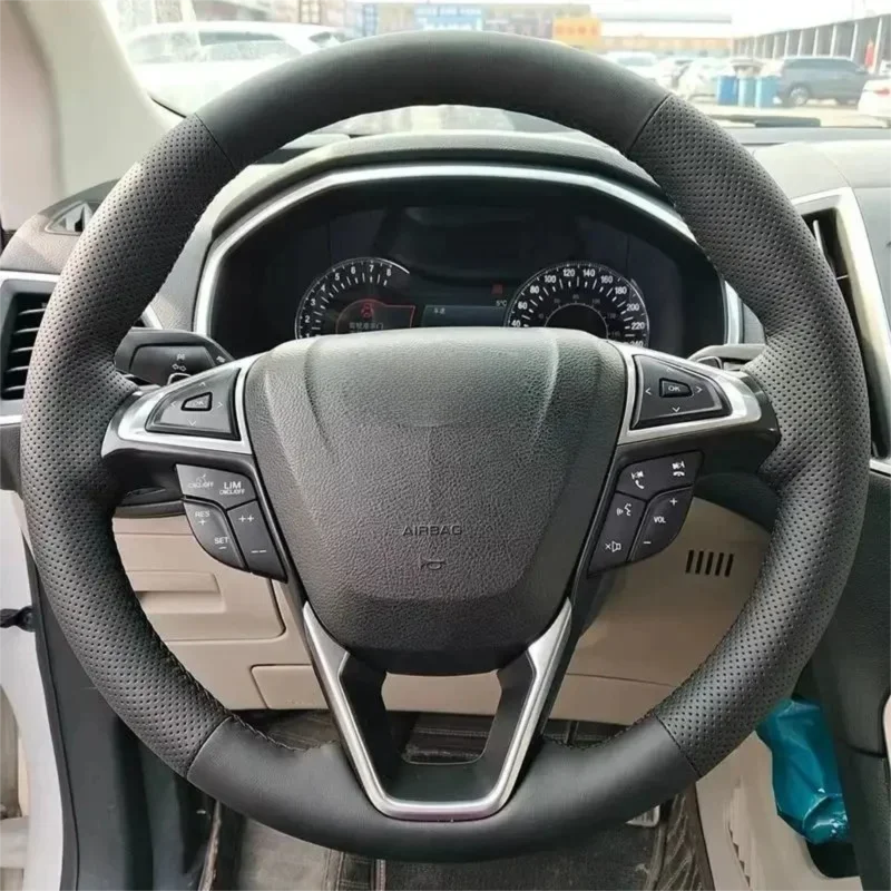 Suitable for 13-20 Ford Mondeo/15 Edge steering wheel cover, leather perforated handle cover, hand sewn special