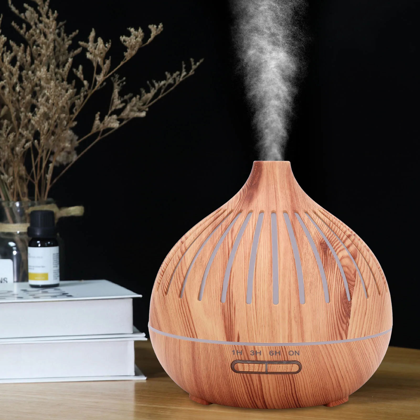 

Essential Oil Diffuser Humidifier with Colorful Lights Wood Grain Quiet Remote Control Auto Shut Off Timer 400ML US Plug