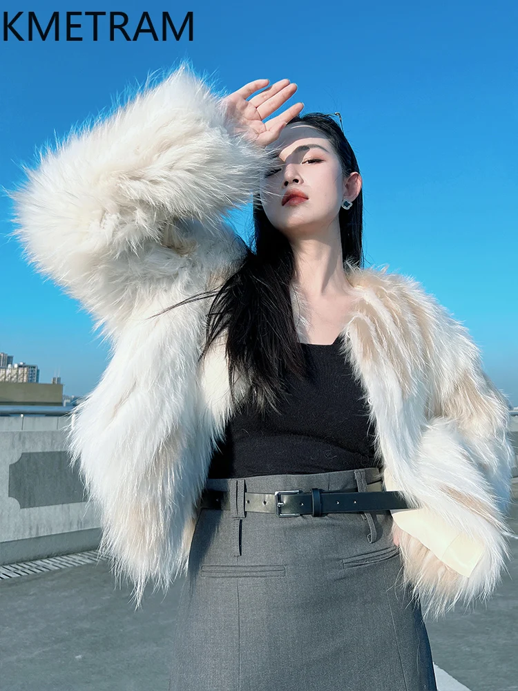 Damski płaszcz z naturalnego futra szopowego, luksusowy krótki płaszcz z prawdziwego futra na zimę 2025, odzież damska w stylu \"old money\", okrycia wierzchnie, abrigos