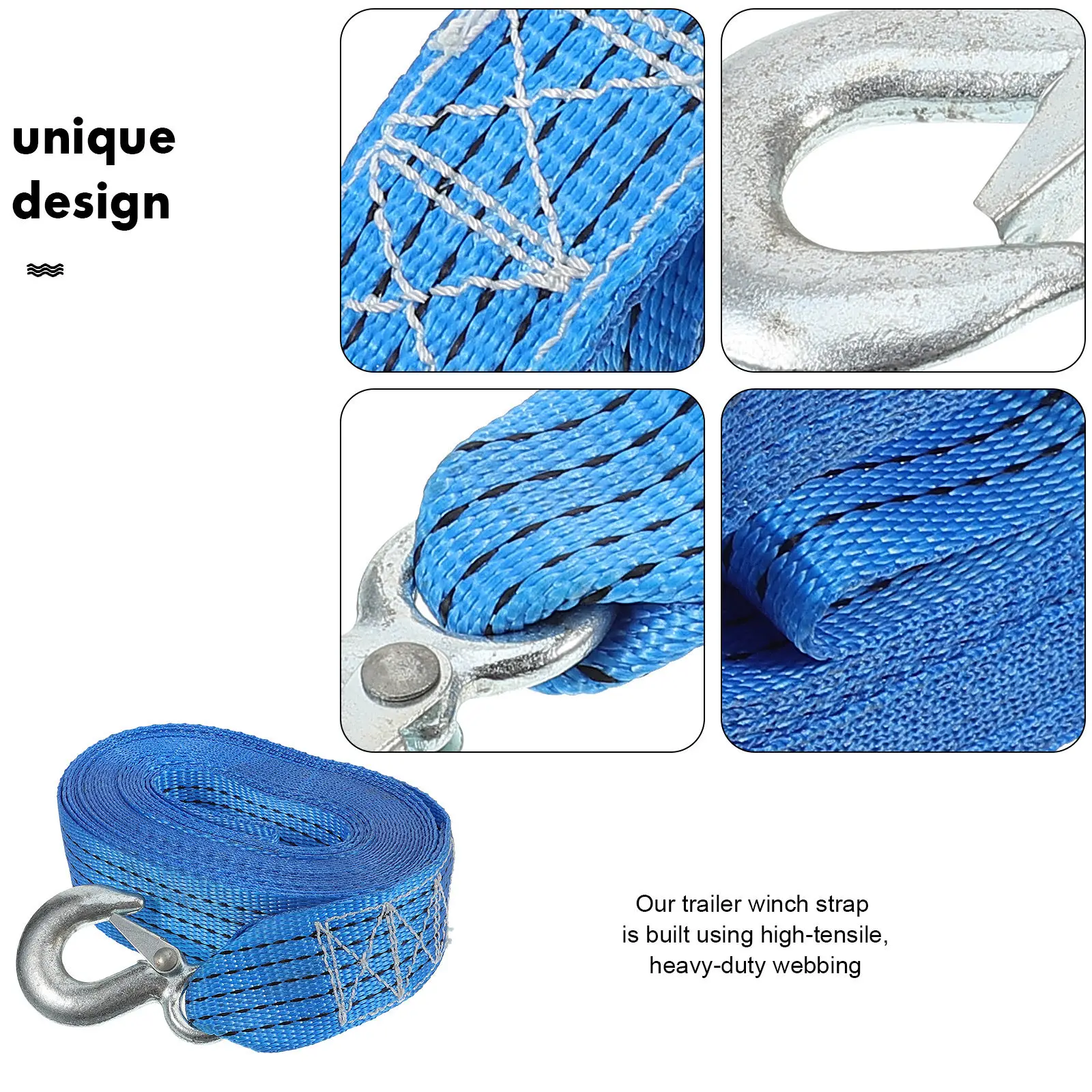 6M Heavy Duty Trailer Winch Strap Polyester Webbing with Forged Steel Hook for Towing Boats Cars Trucks Secure Loading Unloading