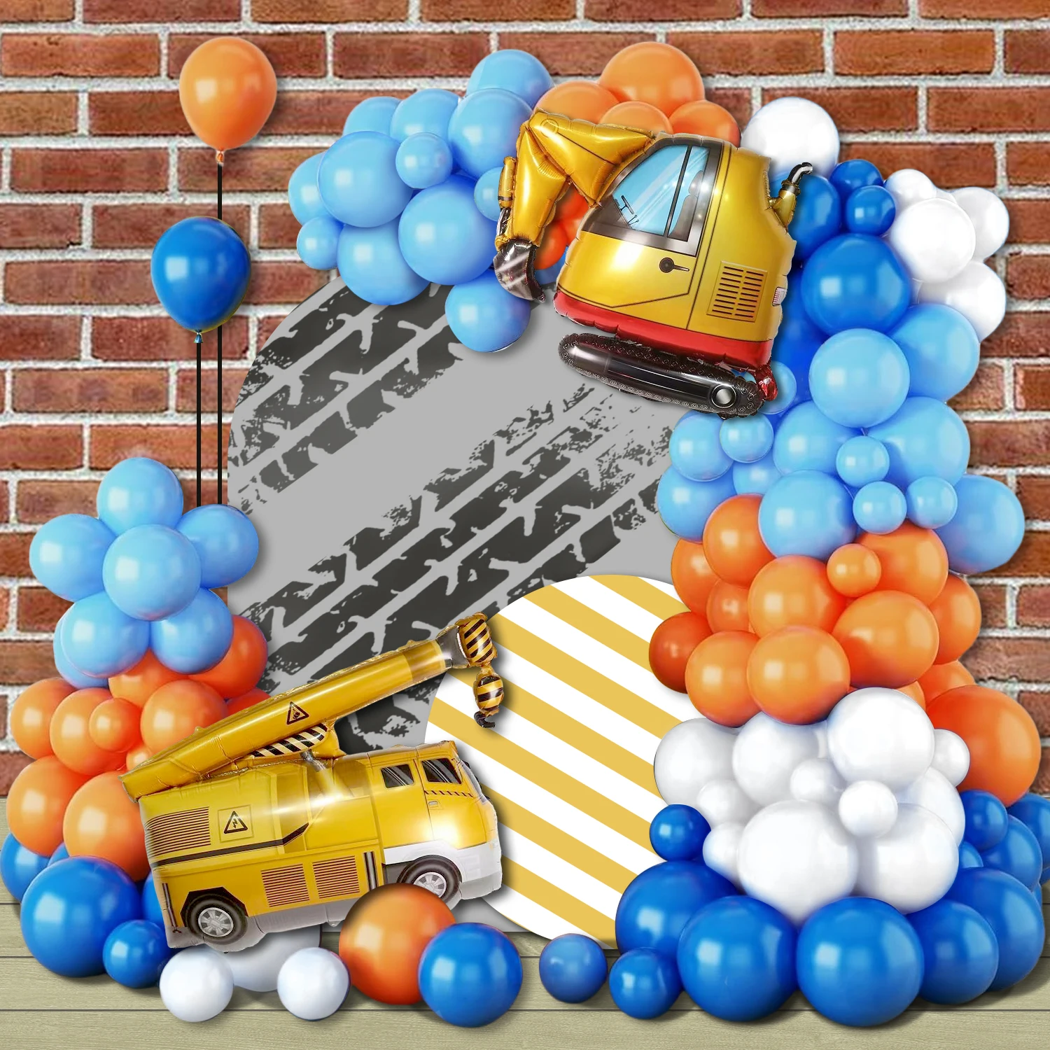 104Pcs Home Decoration Themed Balloon Garland Arch Kit, Large Crane Foil Balloons, Blue Orange White Latex Balloons Party Balloons Birthday Shower Graduation Anniversary Decoration