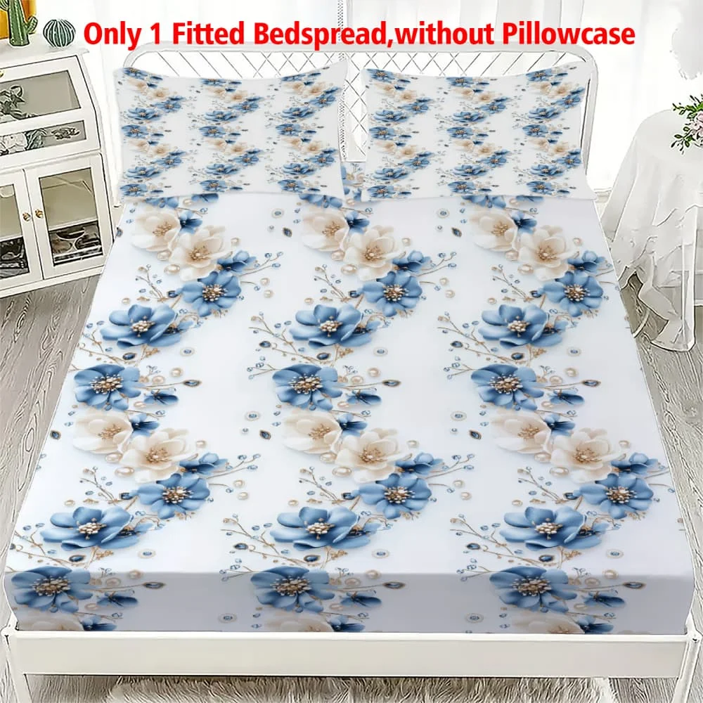 1 Stück Elegantes Blau-Weißes Blumenmuster Spannbettlaken mit Tiefen Taschen Elastischer Matratzenbezug Einzel Doppel Queen King Schlafzimmer Deko