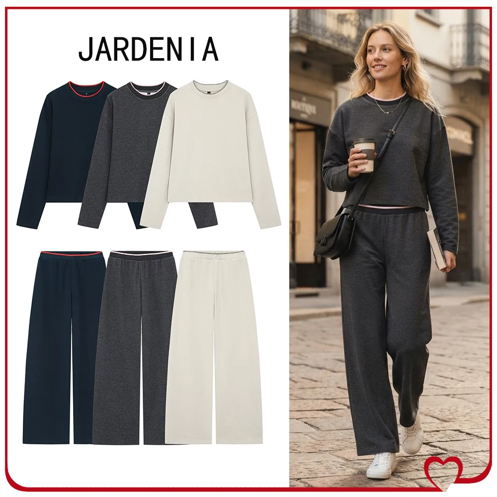 Women's Soft Pant Sets New Autumn Comfy Two Piece Sets Soft Contrast-Stripe Sweatshirt Matching Tonal Pants with Contrast Stripe