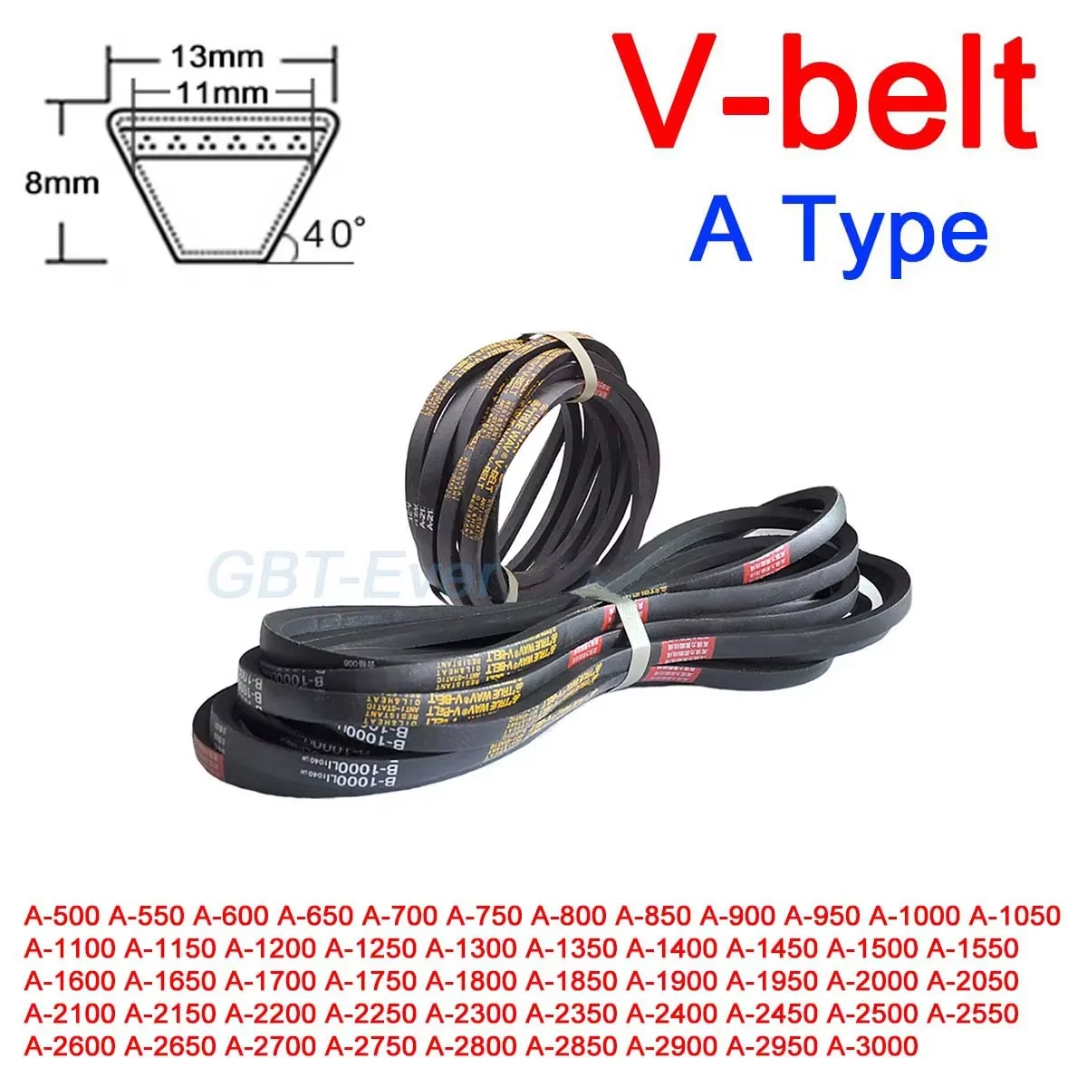 

1Pcs A Type Triangle Belt V-belt Mechanical Industrial Transmission Belt Pitch Length 3050/3100/3150/3200/3250/3300/3350~3750mm