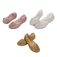 1 Pair Casual Flat-soled Women Sandals Hollow Out Clear Beach Jelly Shoes Breathable Shallow Mouth Bling Sandals Ladies