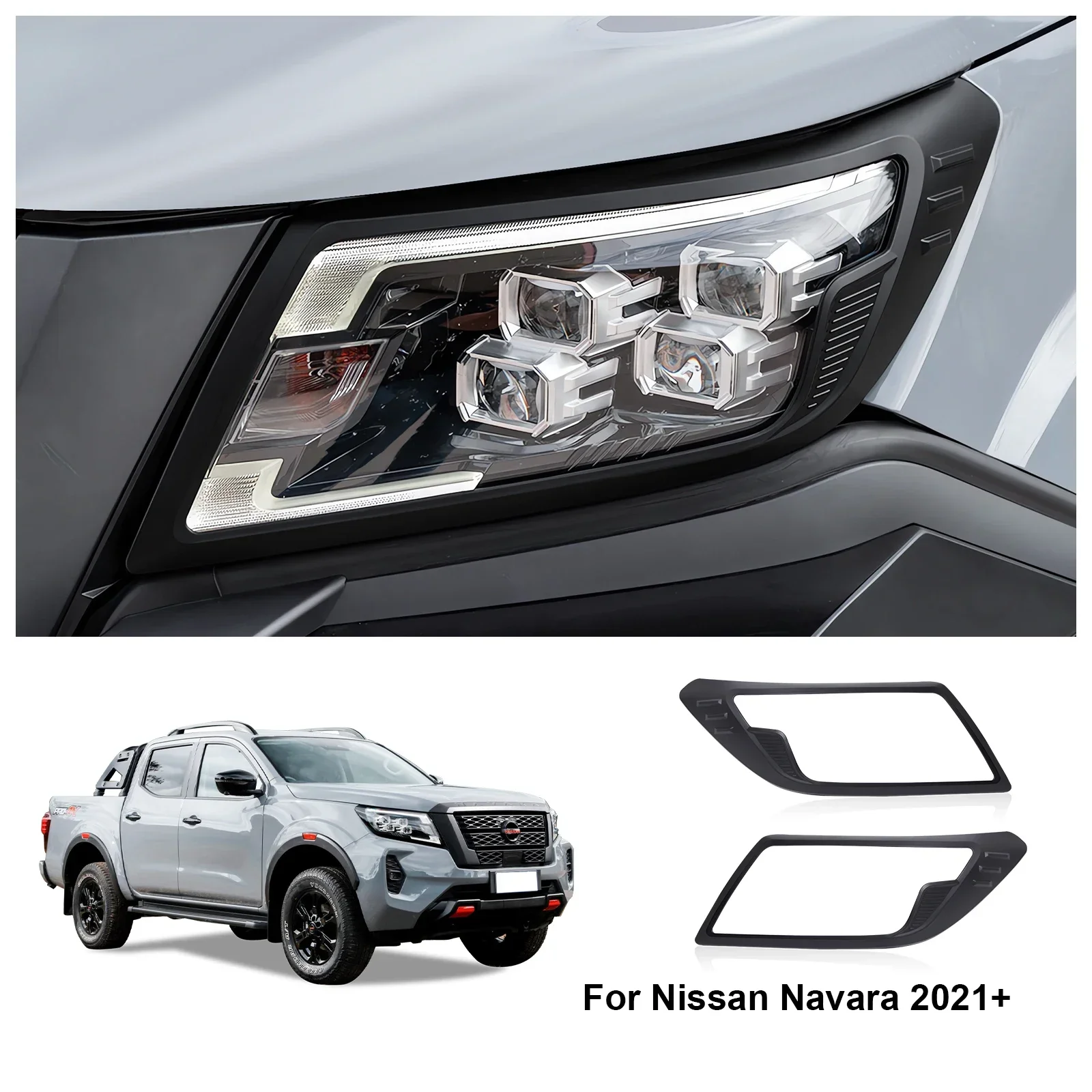 ABS Car Accessories 2pcs/kit Head Light Cover Front Lamp Trim Guard for Nissan Navara NP300 2021 2022 2023 2024  year