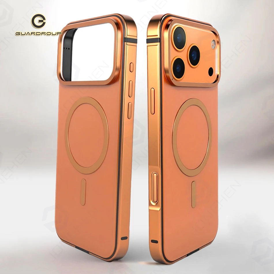17pro laranja metal titânio magnético caso para iphone 15 16 17 pro max 17p liga pára-choques à prova de choque capa transparente para magsafe