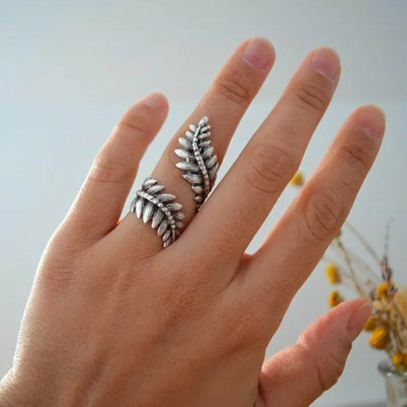 Bohemian Fern Leaf Knuckle Ring Retro Knuckle Midi Ring Creativity Women Leaves Hand Jewelry Adjustable Ring Gifts Wholesale